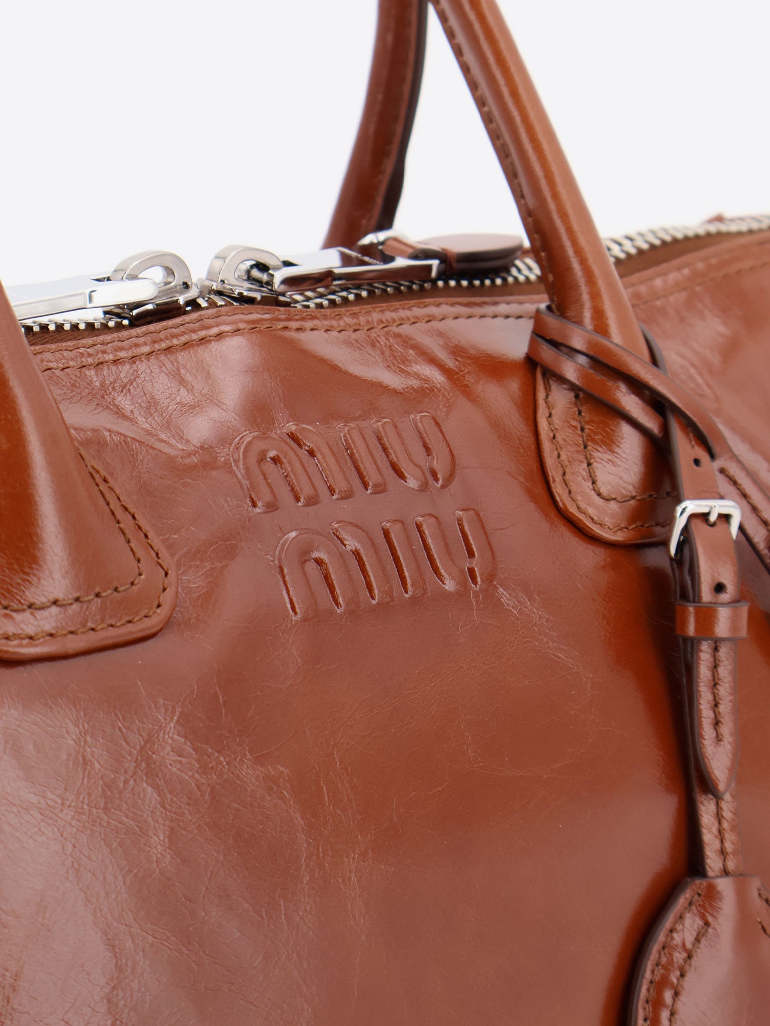 Miu Miu Shiny Leather Handbag With Front Lettering Logo