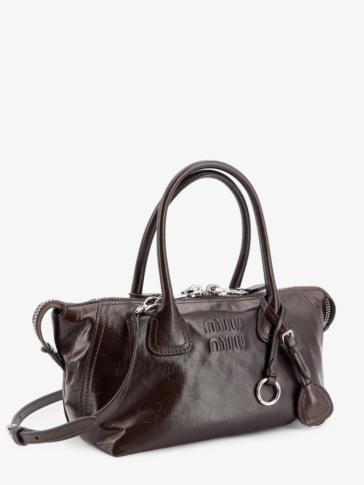 Miu Miu Leather Handbag With Embossed Lettering Logo