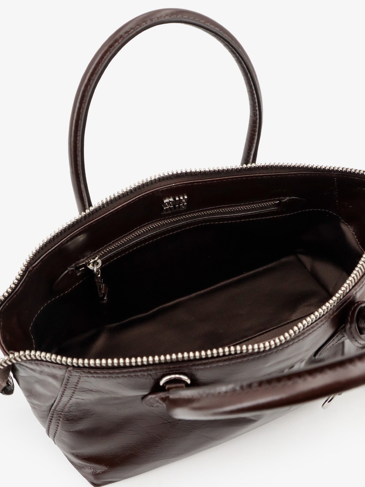 Miu Miu Leather Handbag With Embossed Lettering Logo