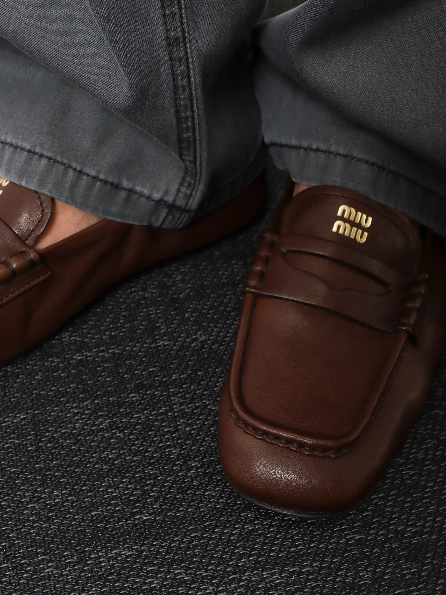Miu Miu Ruches Leather Loafers