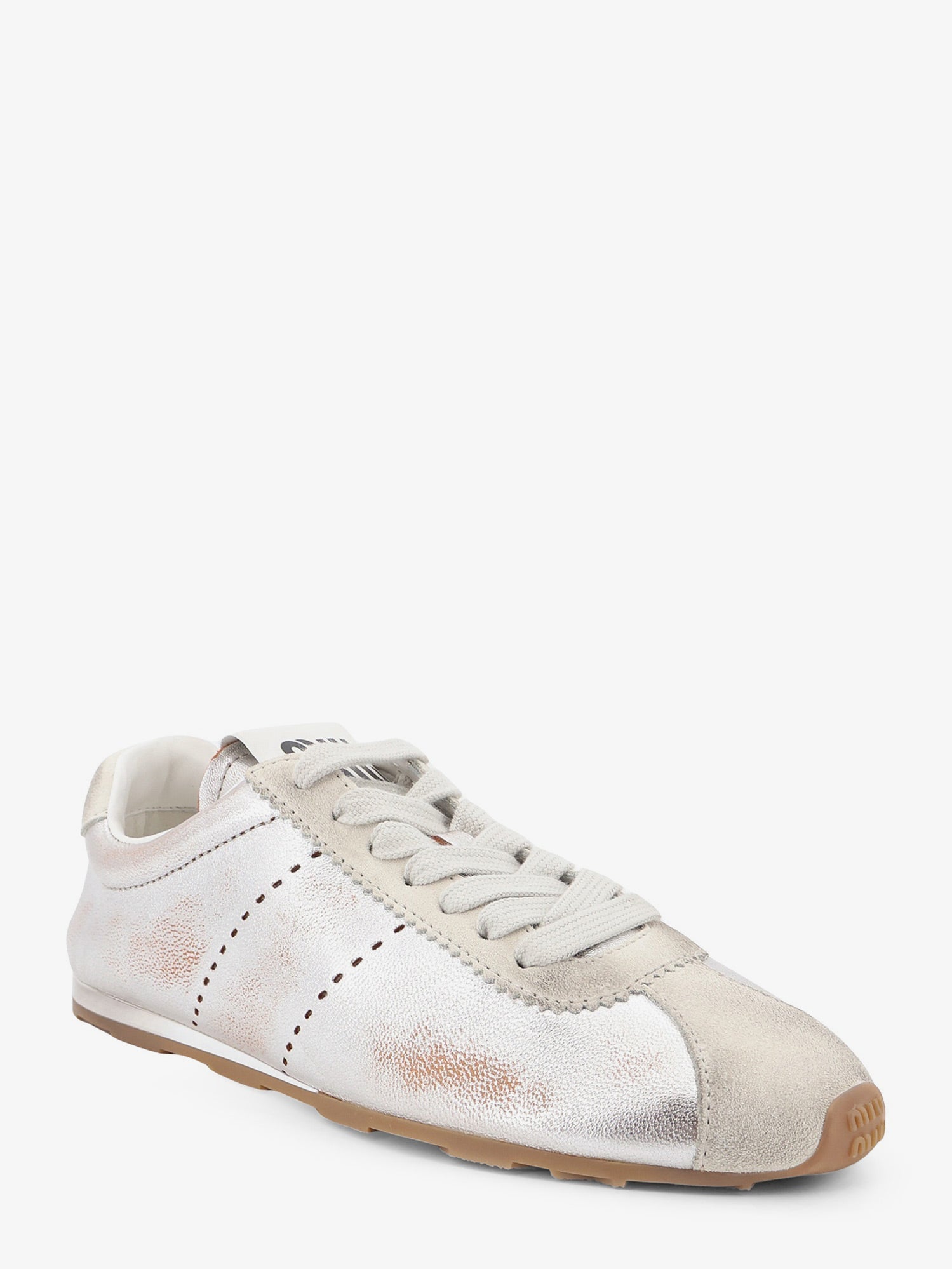 Miu Miu Plume Vintage Silver Leather Sneakers