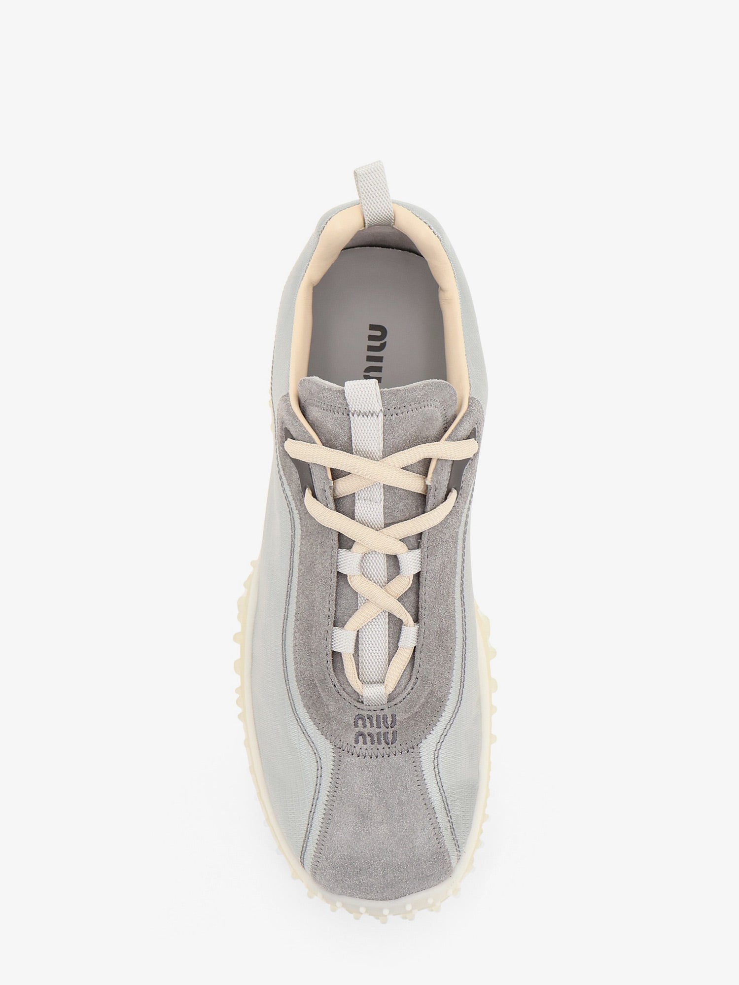 Miu Miu Nylon And Suede Sneakers With Embroidered Logo