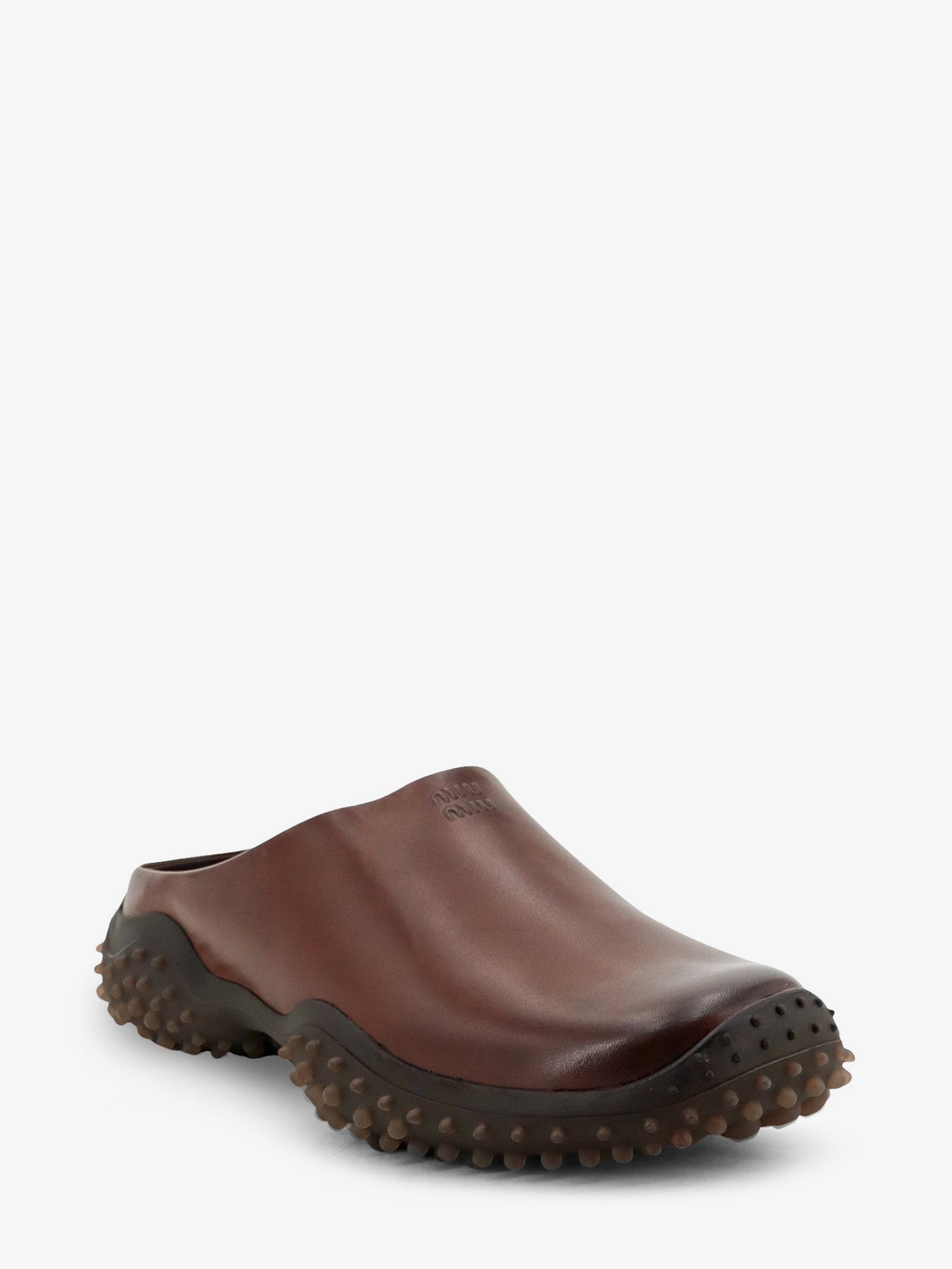 Miu Miu Leather Sabot With Embossed Lettering Logo