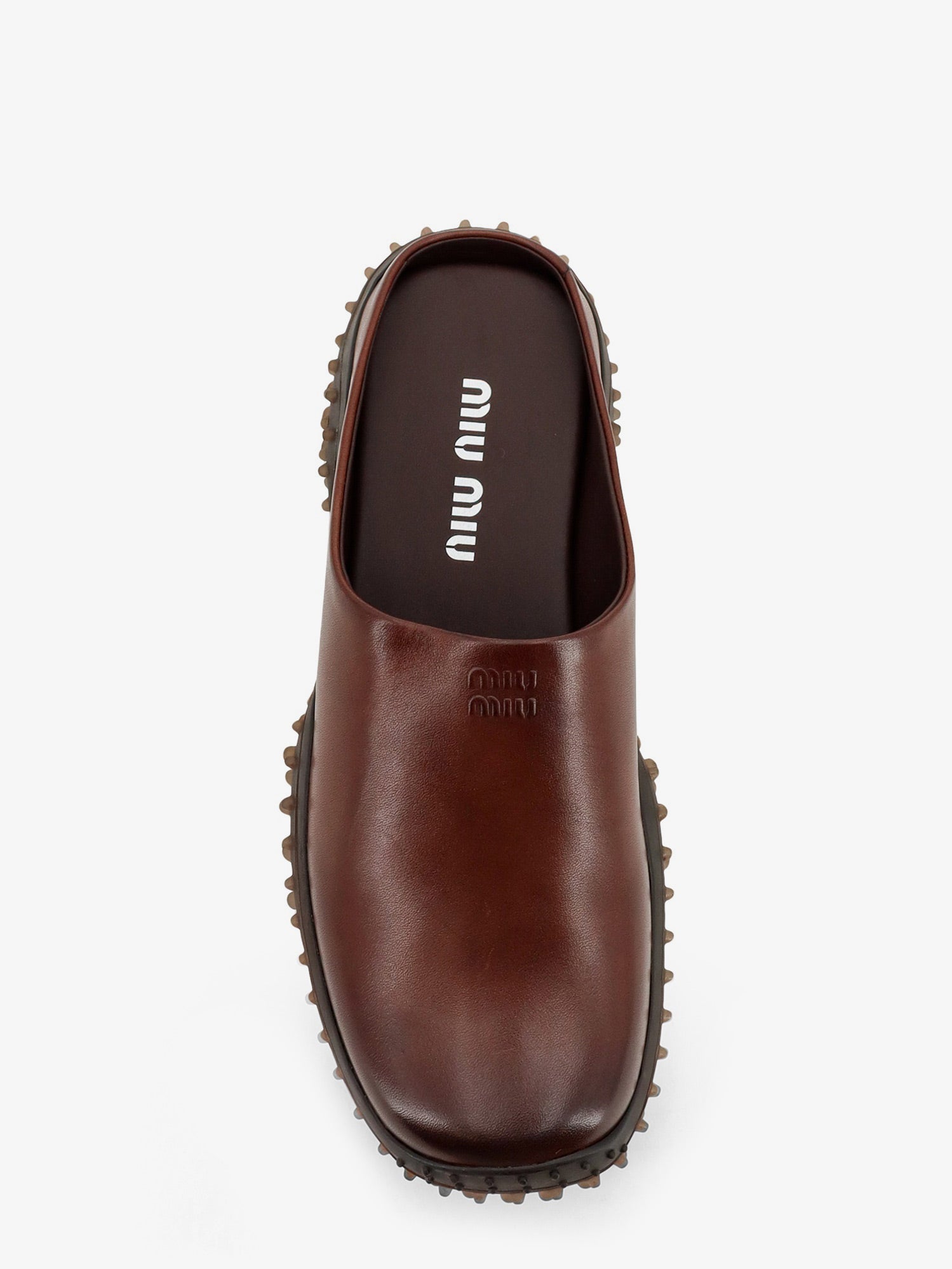 Miu Miu Leather Sabot With Embossed Lettering Logo