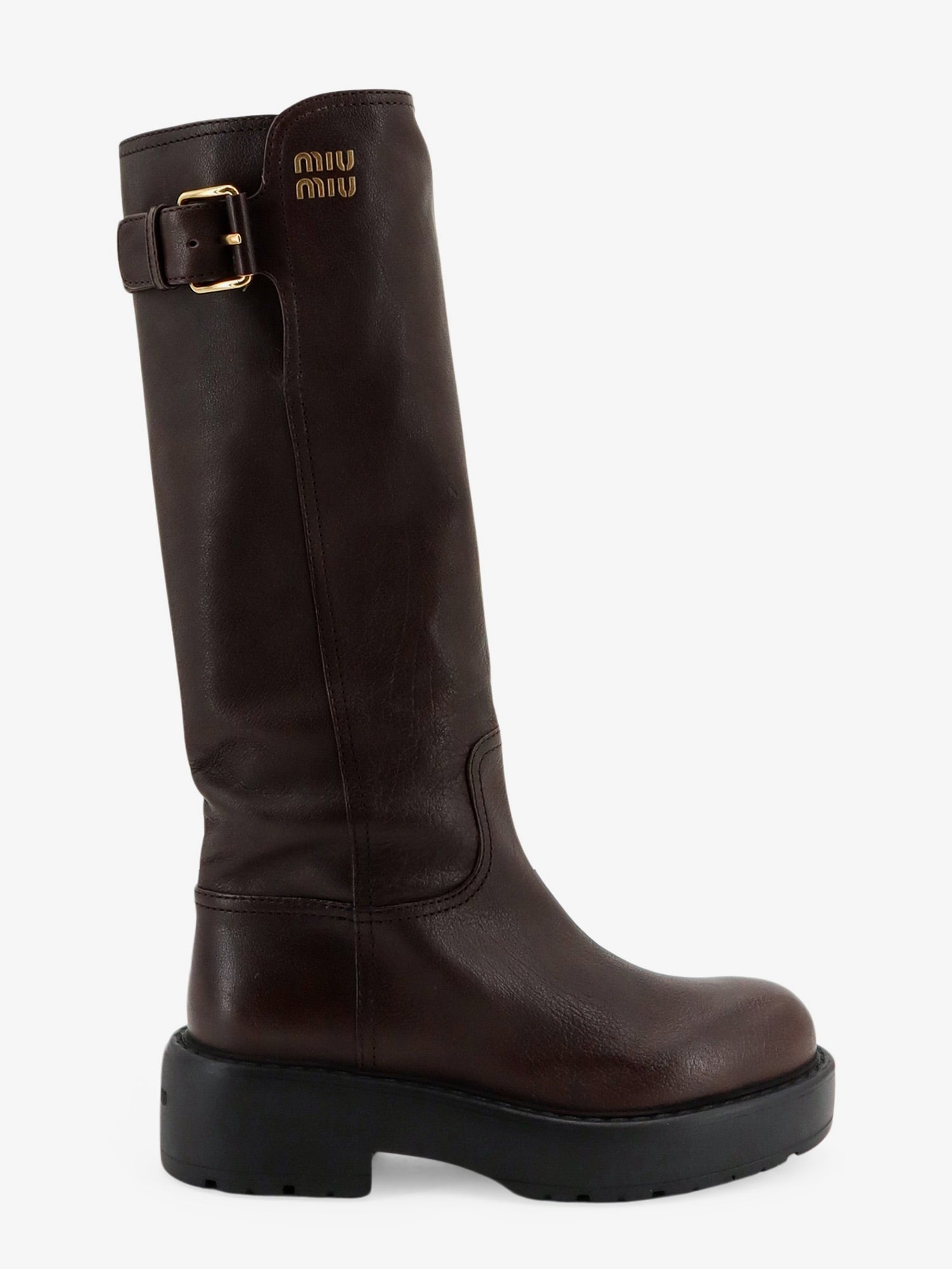 Miu Miu Leather Boots With Embossed Lettering Logo