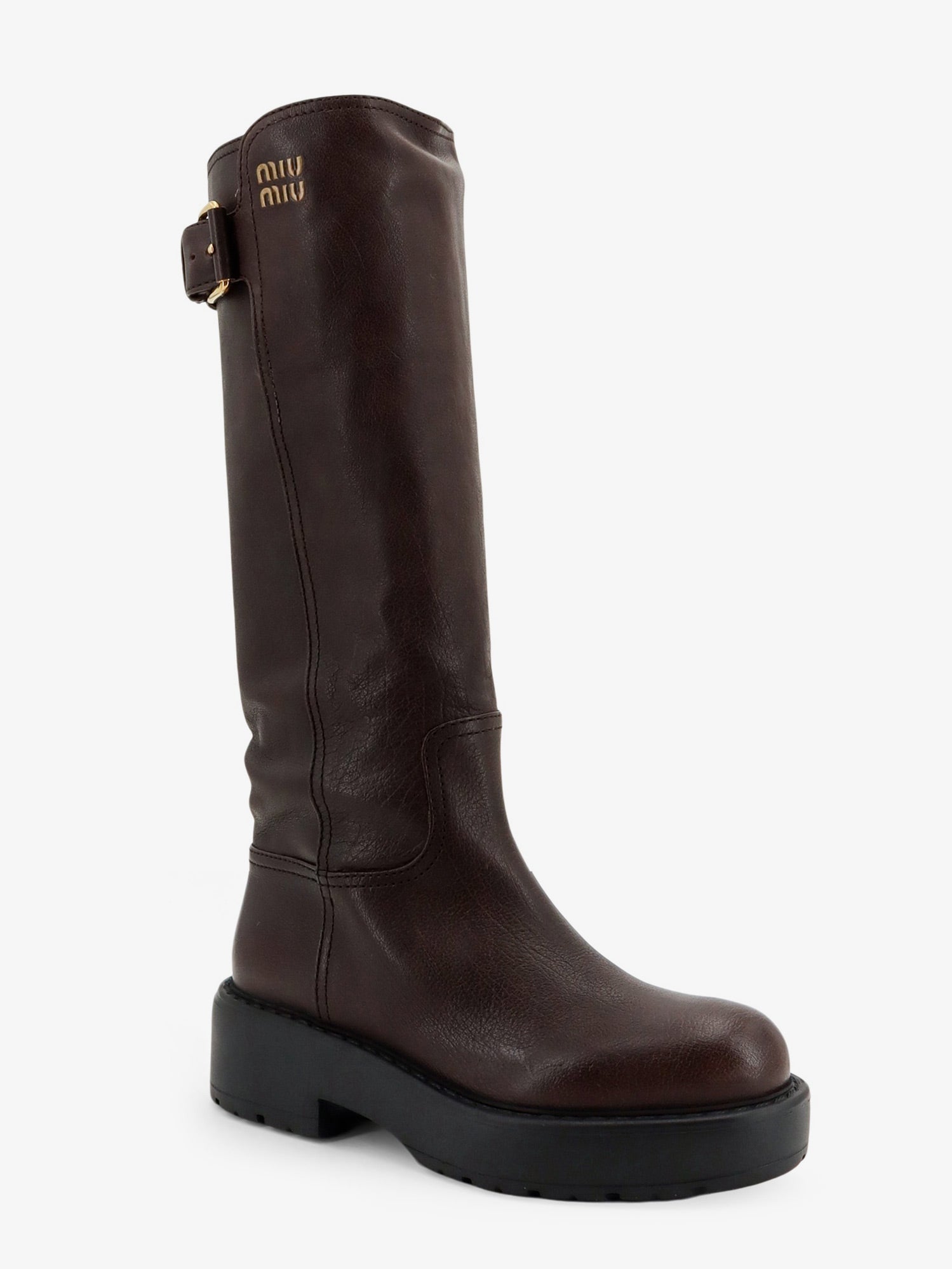 Miu Miu Leather Boots With Embossed Lettering Logo