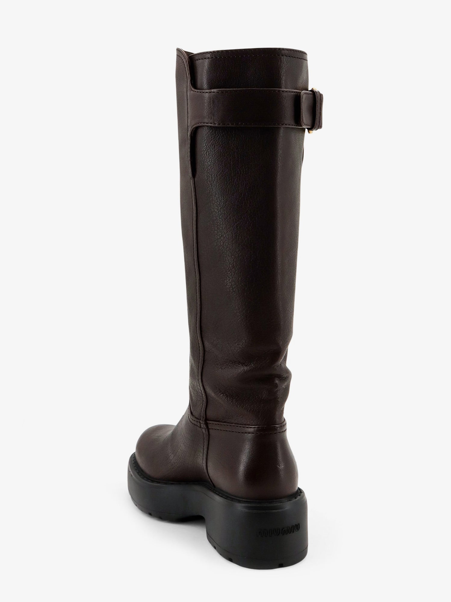 Miu Miu Leather Boots With Embossed Lettering Logo