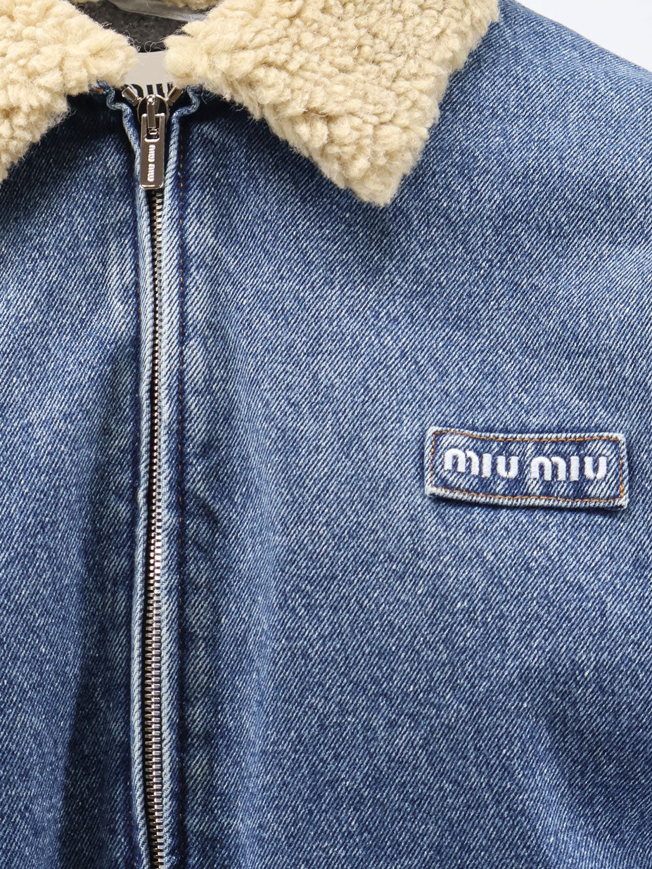 Miu Miu Denim Jacket With Lettering Logo Patch