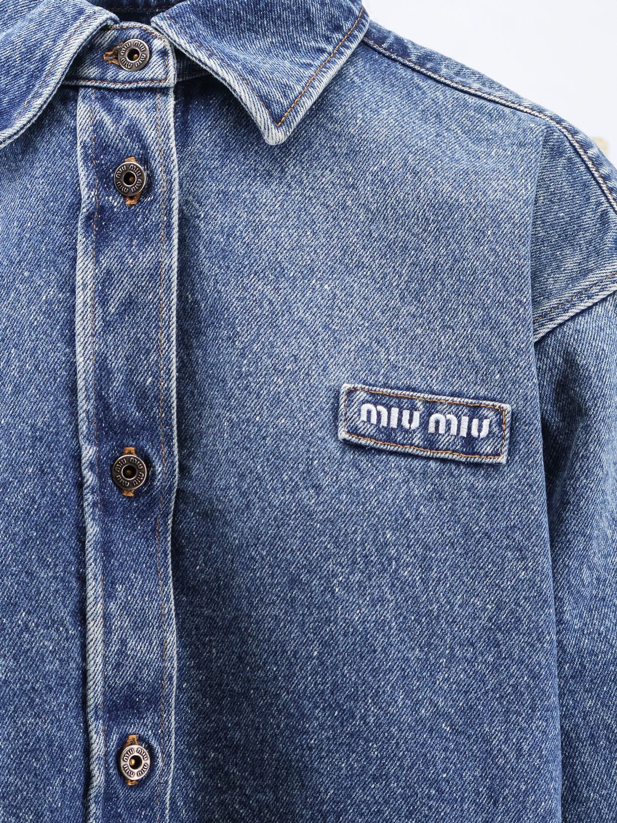 Miu Miu Denim Shirt With Logo Patch