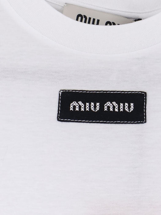 Miu Miu Cotton T-shirt With Embroidered Logo On The Front