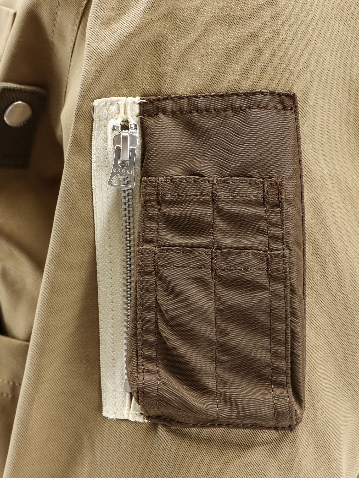 Sacai Giubbino In Cotone Con Colletto In Ecopelle