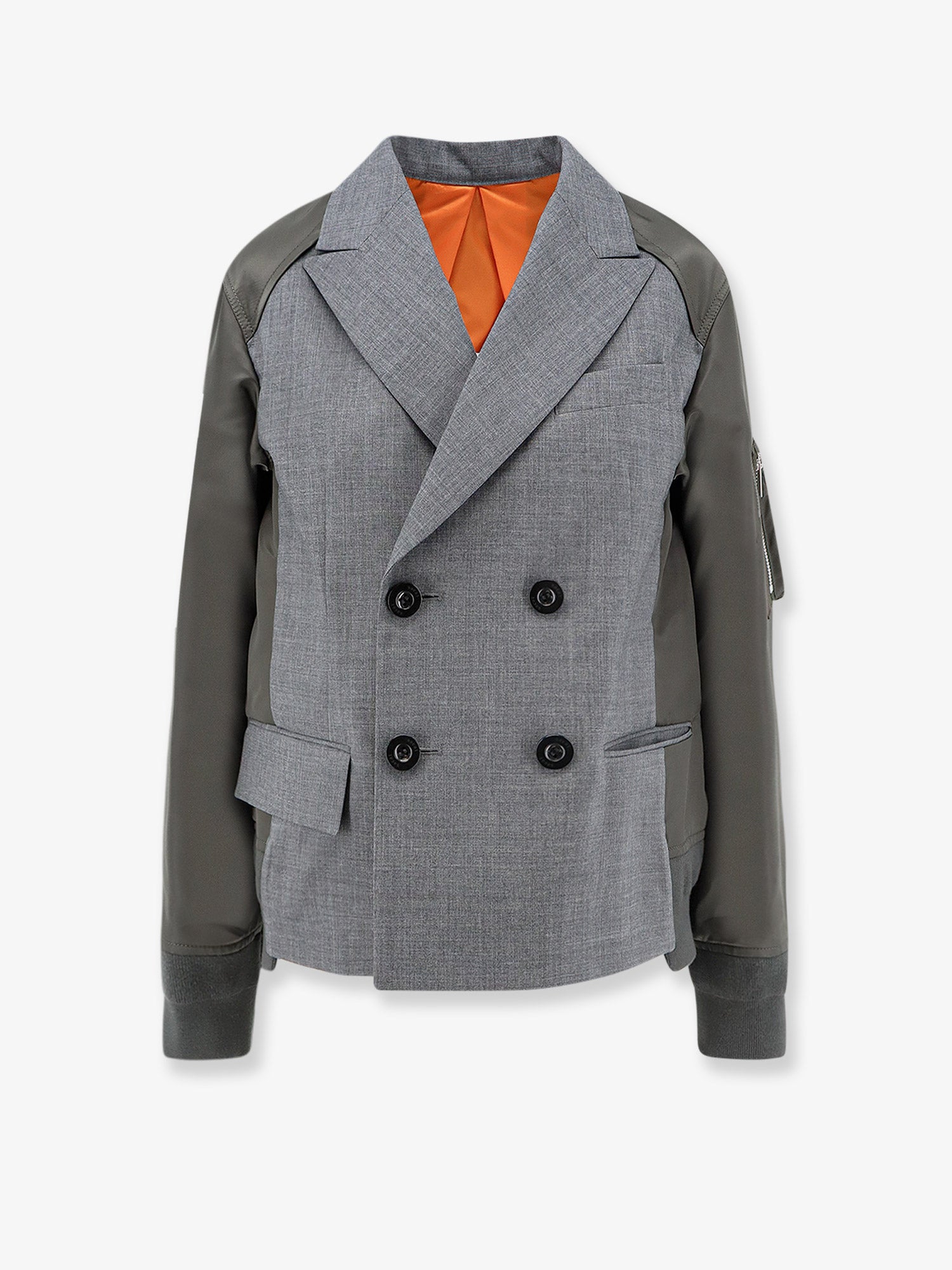 Sacai Wool Blazer With Nylon Sleeves