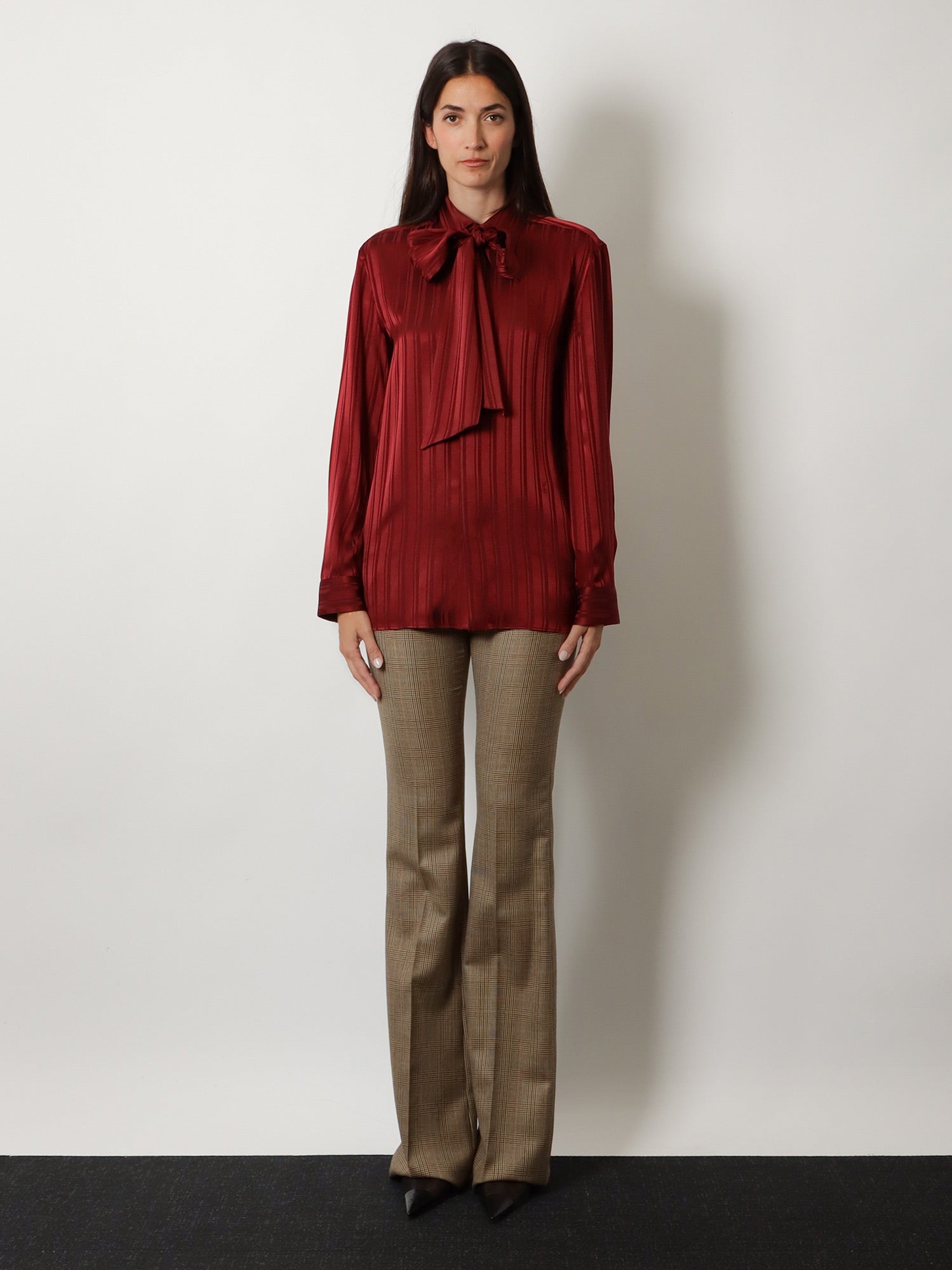Saint Laurent Cassandre Lavallière Striped Silk Jacquard Shirt