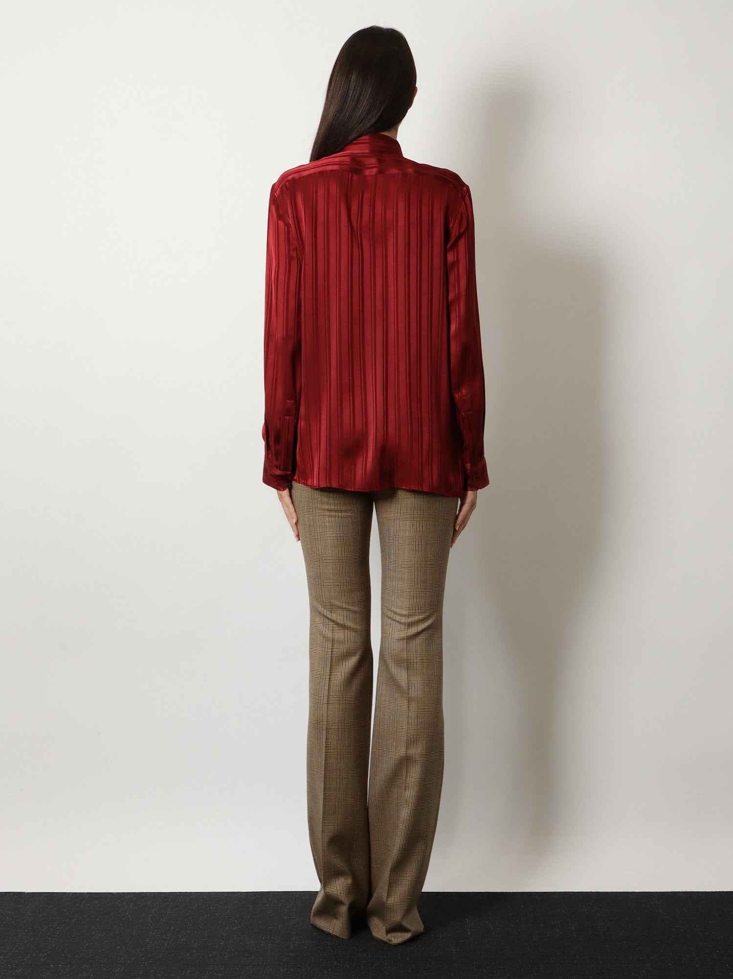 Saint Laurent Cassandre Lavallière Striped Silk Jacquard Shirt