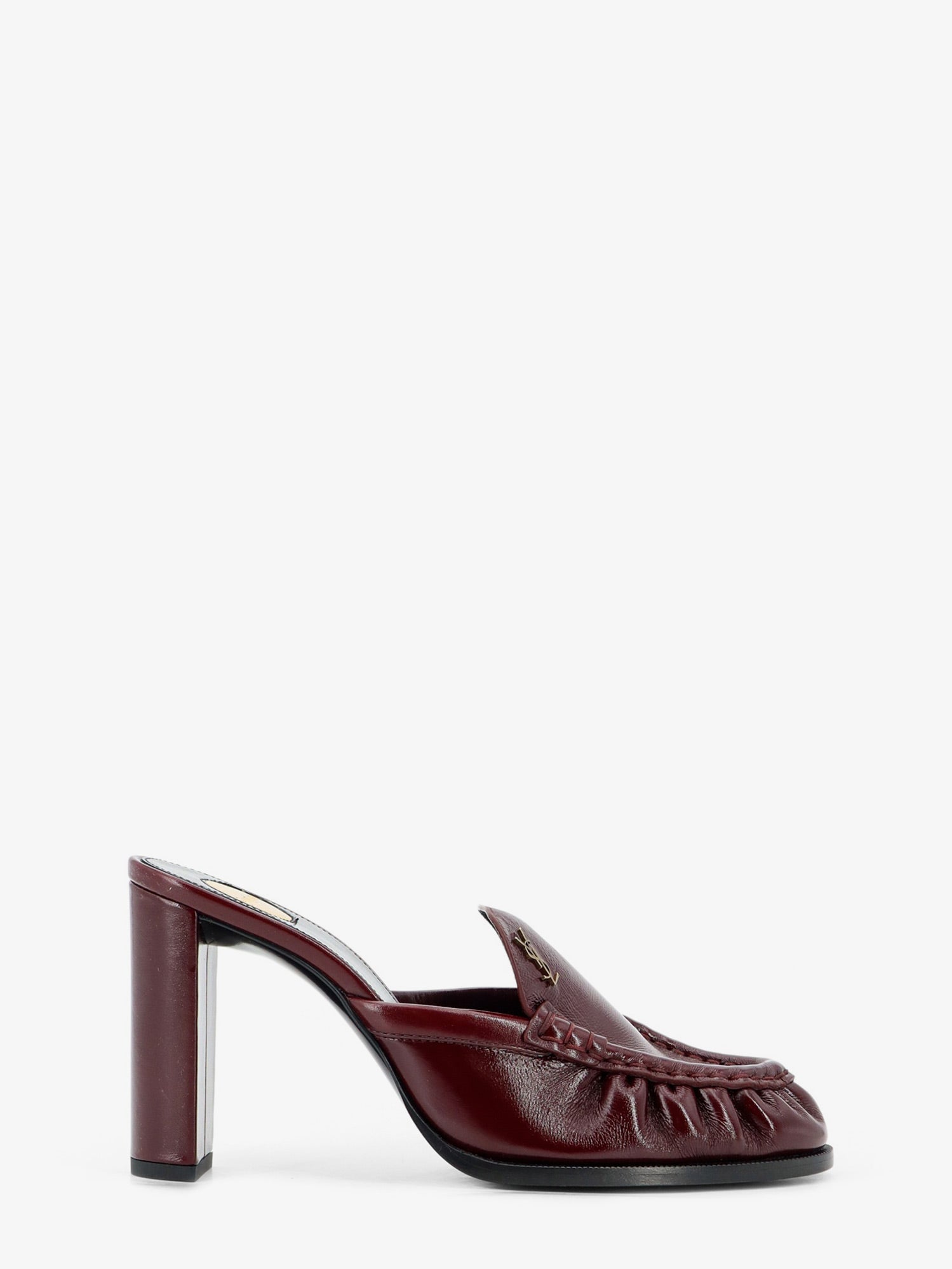 Saint Laurent Le Loafer Leather Sandals With Metal Cassandre Logo
