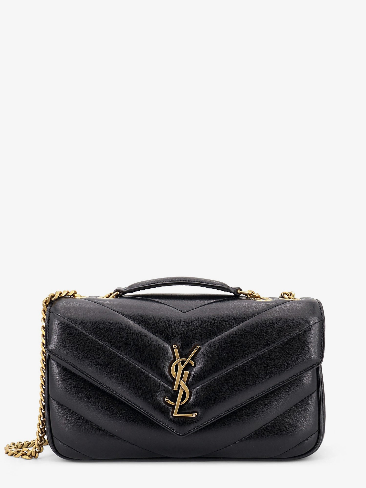 Saint Laurent Loulou Leather Shoulder Bag With Metal Cassandre Logo