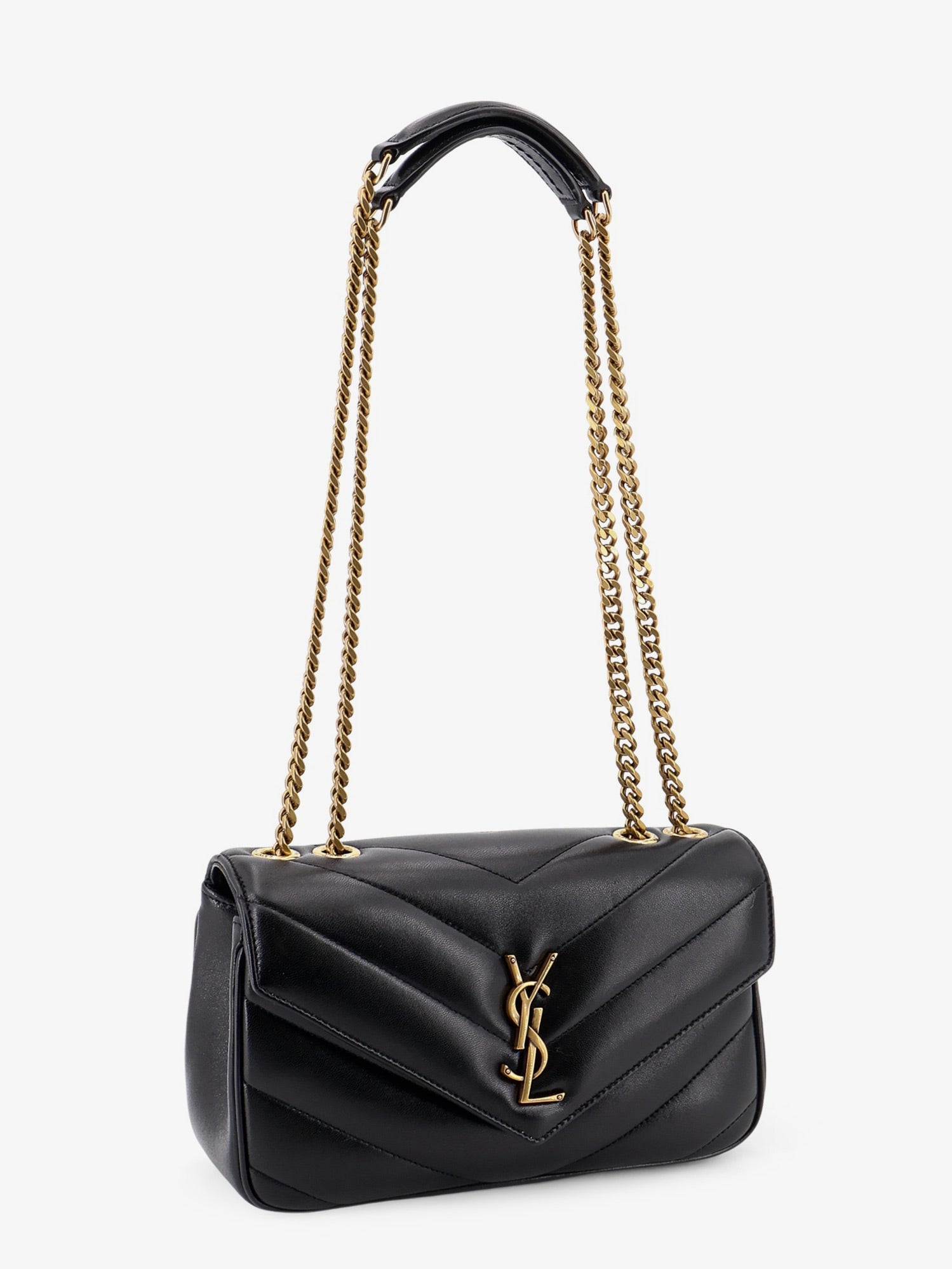 Saint Laurent Loulou Leather Shoulder Bag With Metal Cassandre Logo
