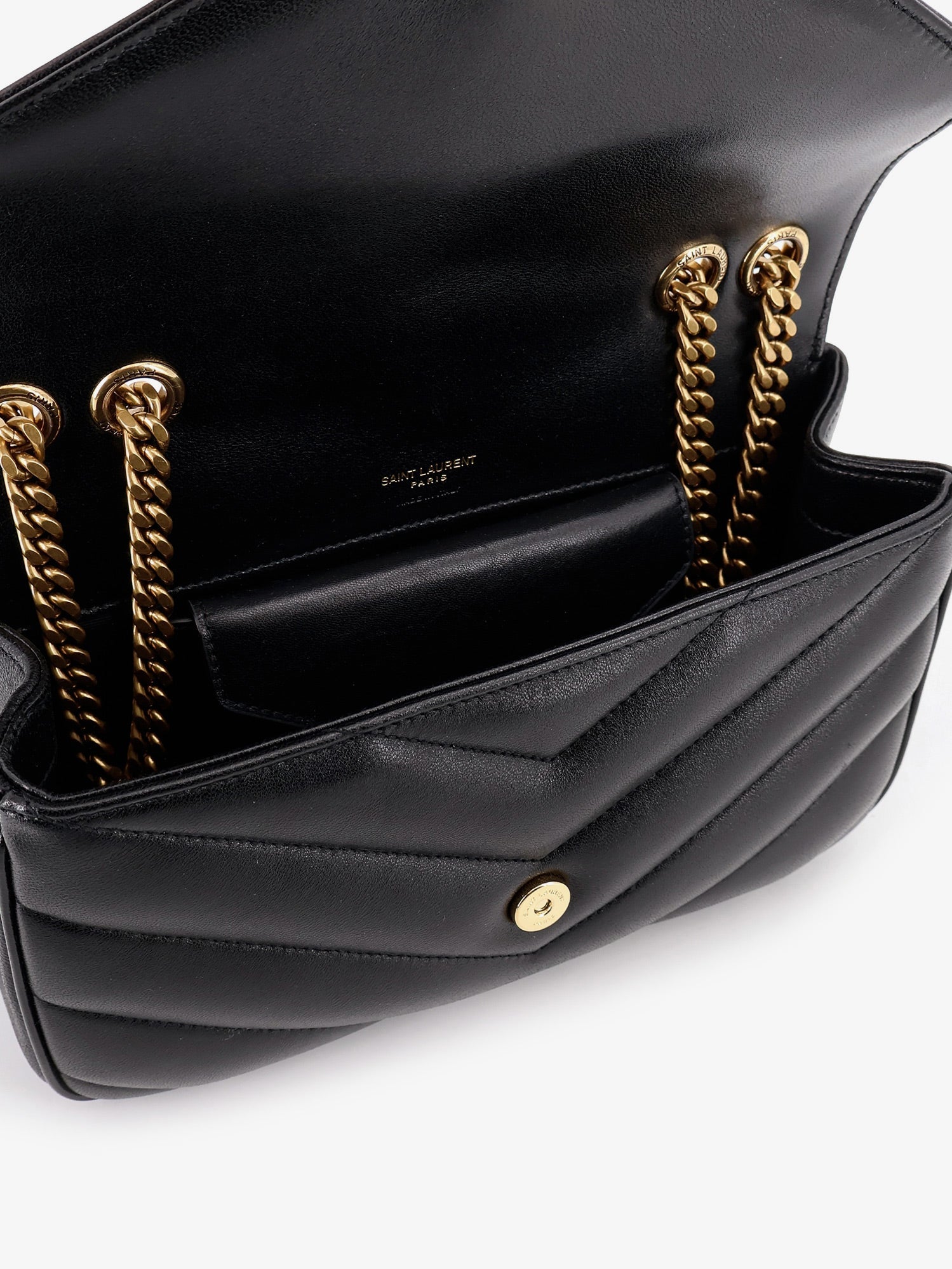 Saint Laurent Loulou Leather Shoulder Bag With Metal Cassandre Logo