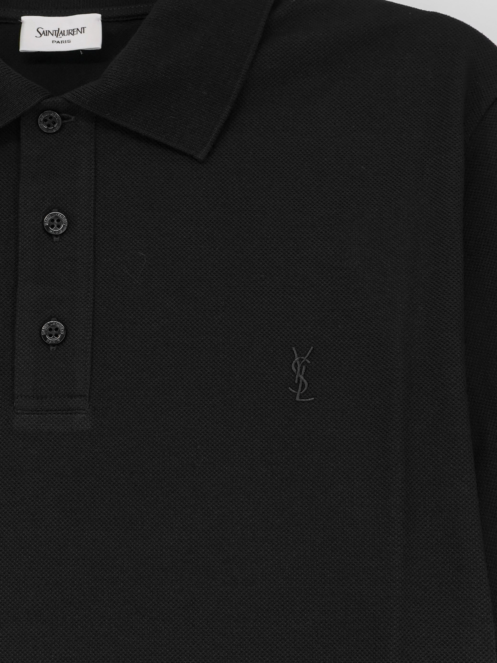 Saint Laurent Piqué Cotton Polo Shirt With Cassandre Embroidery