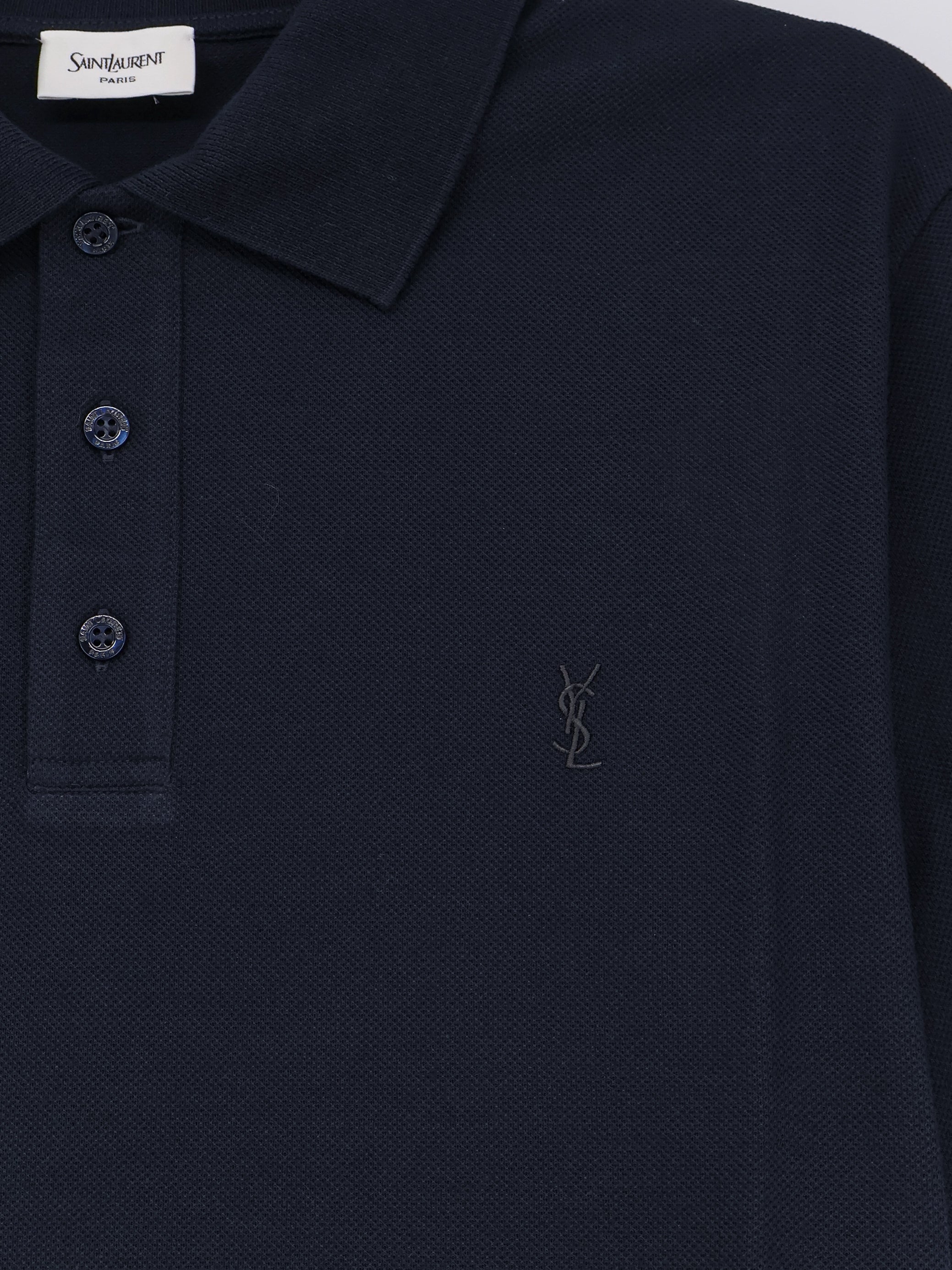 Saint Laurent Piqué Cotton Polo Shirt With Cassandre Embroidery
