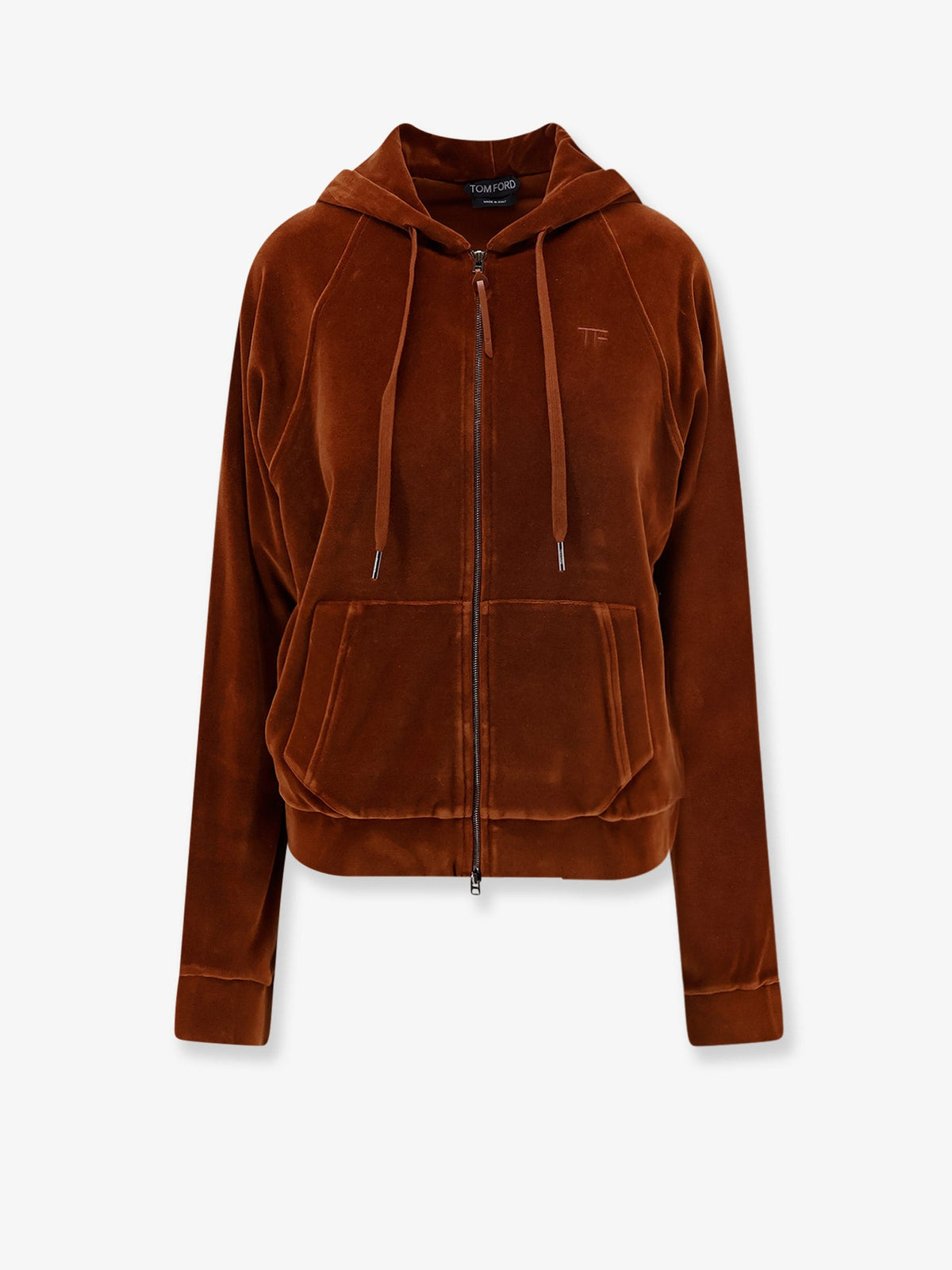 Tom Ford Velvet Zip-up Hoodie With Tone-on-tone Logo