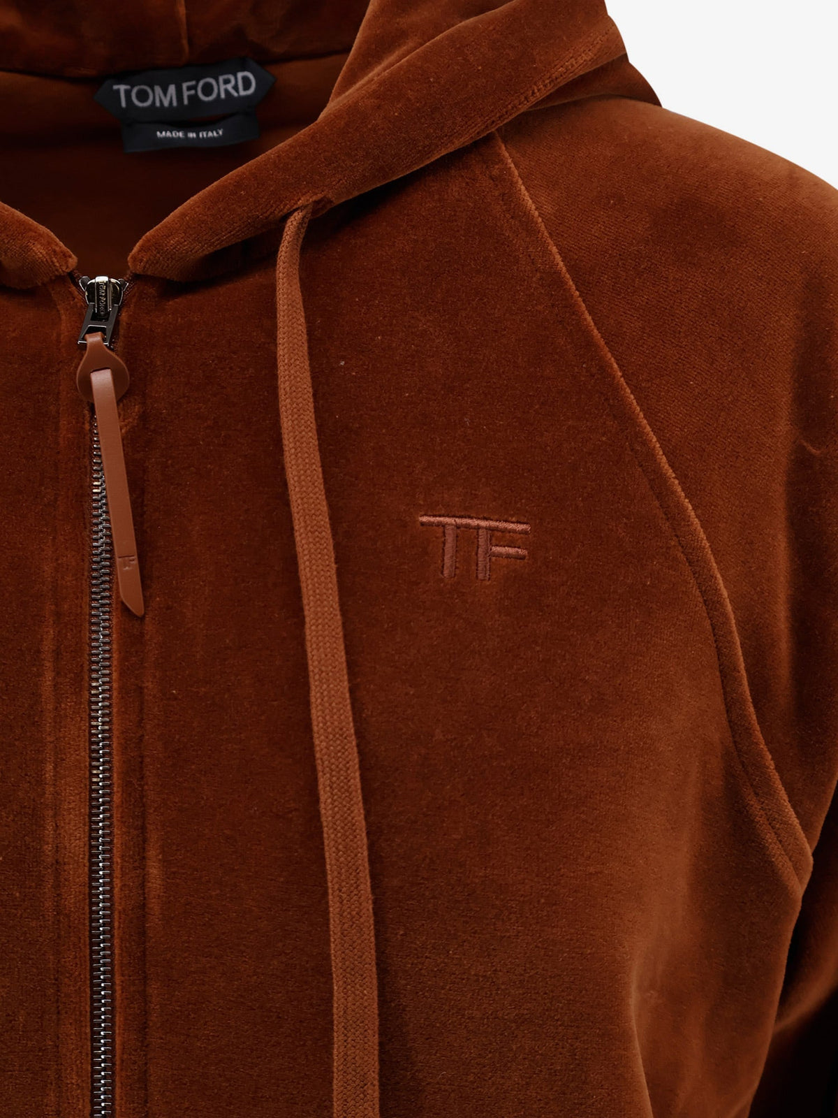 Tom Ford Velvet Zip-up Hoodie With Tone-on-tone Logo