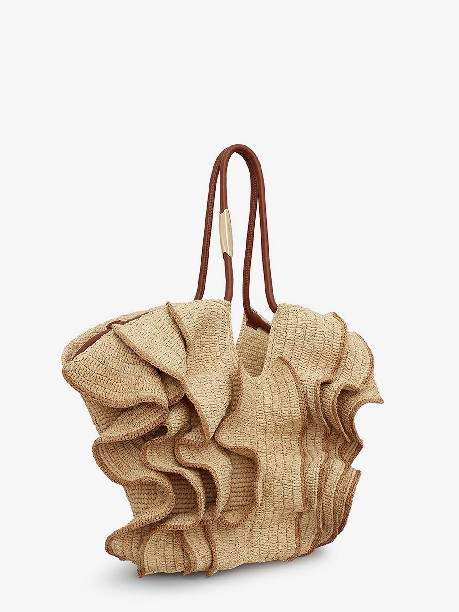 Zimmermann Goldentime Raffia Shoulder Bag With Ruffles