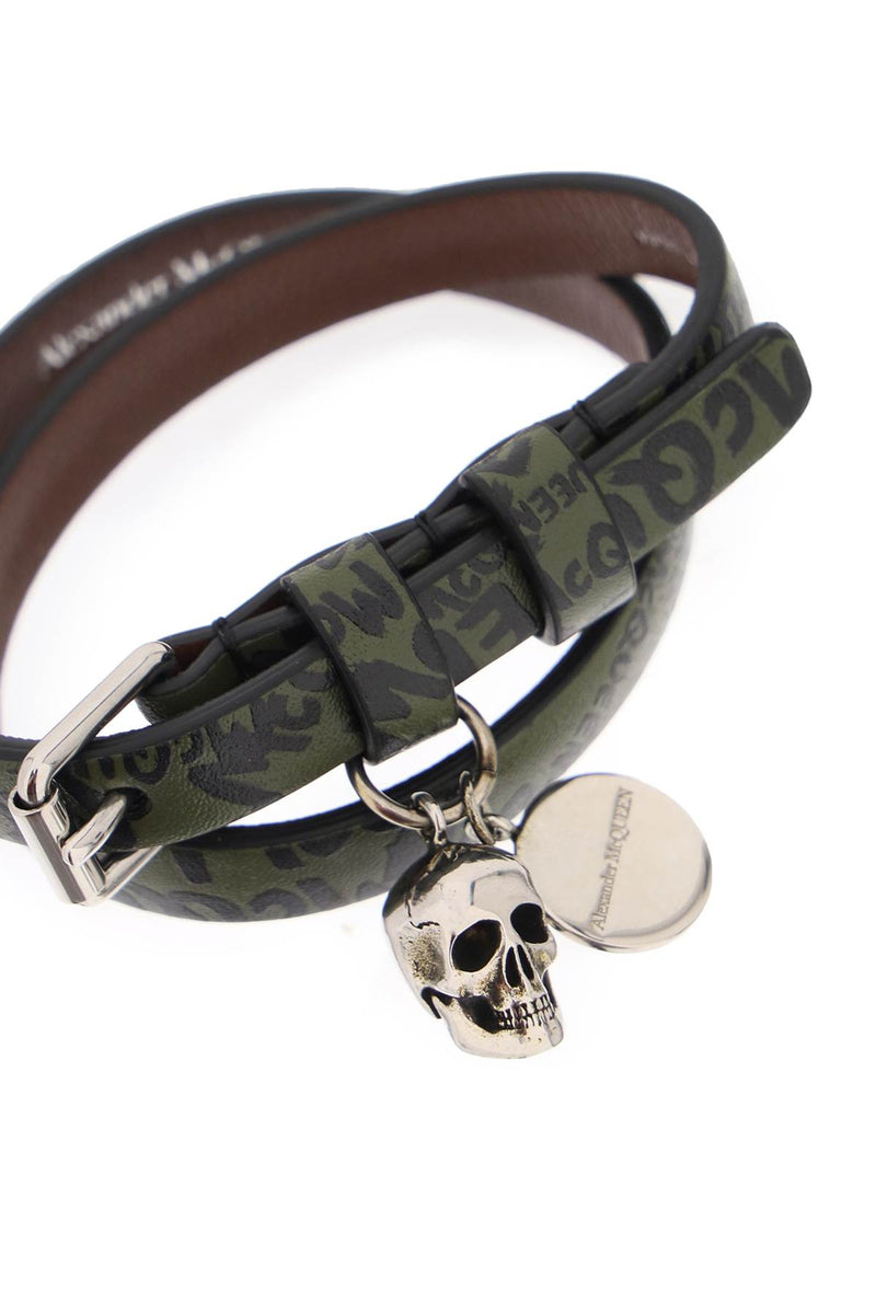 Alexander McQueen Skull Double Wrap Bracelet Khaki