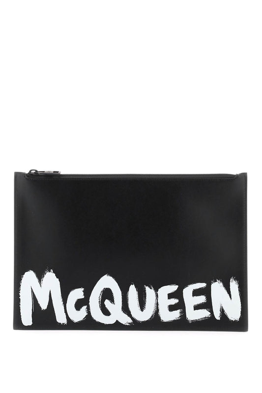 Alexander McQueen 'Mcqueen Graffiti' Leather Flat Pouch Black