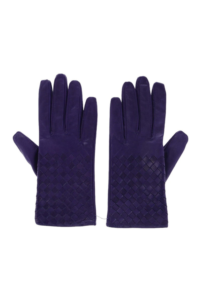 Bottega Veneta Braided Leather Gloves Purple
