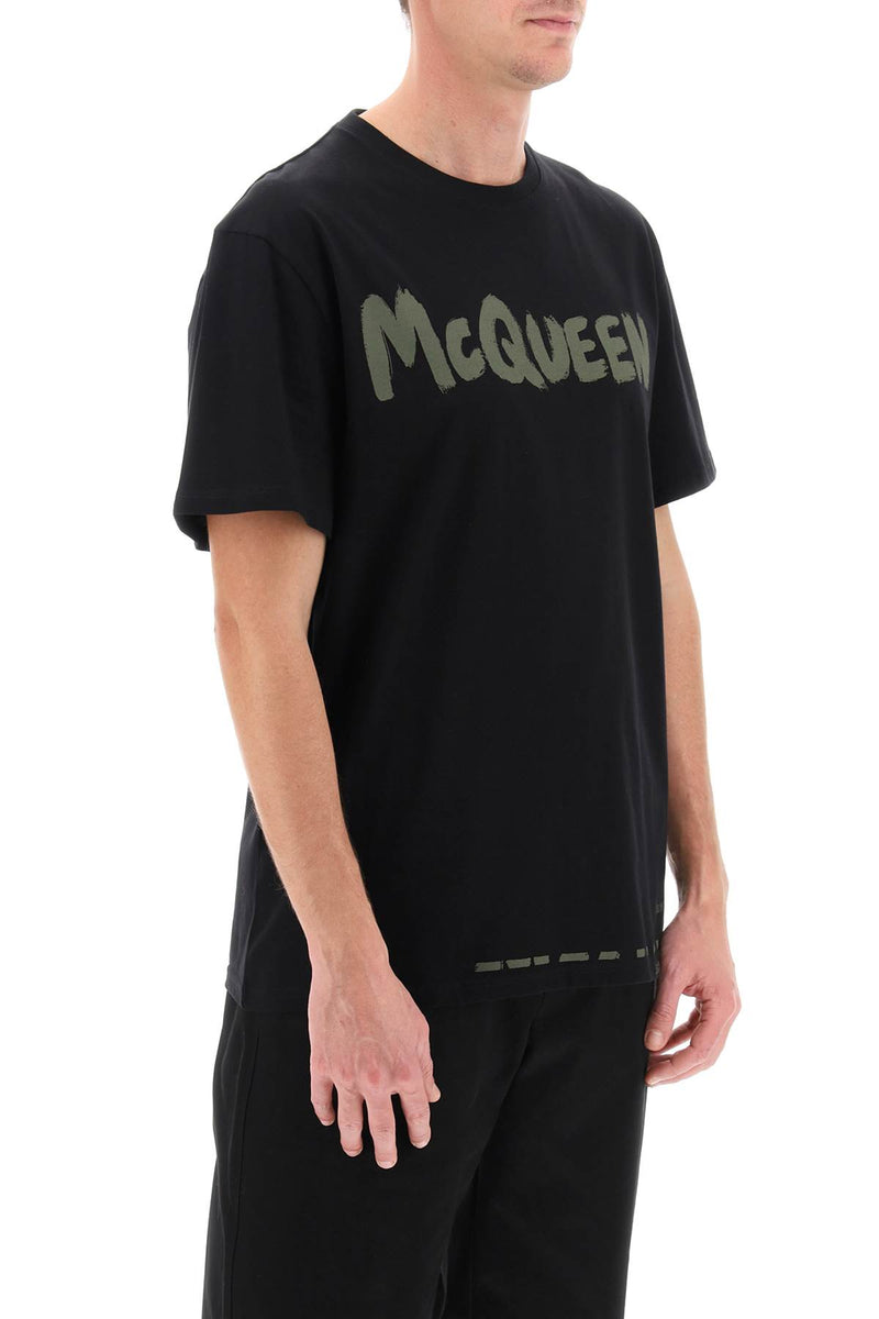 Alexander McQueen Mcqueen Graffiti T-Shirt Black