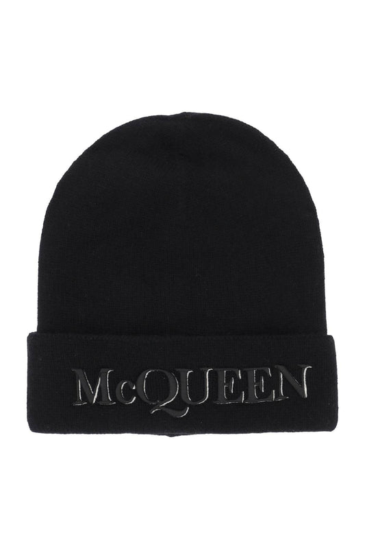 Alexander McQueen Cashmere Beanie With Logo Embroidery Black