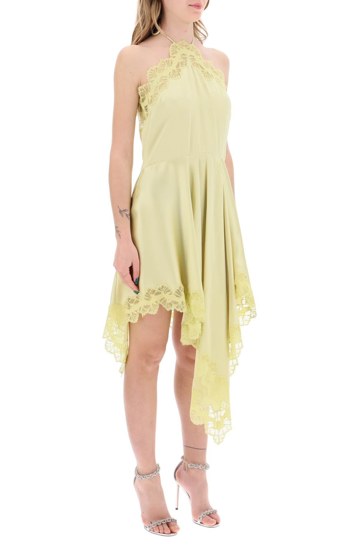 Stella Mccartney Asymmetric Satin Dress With Lace Detail