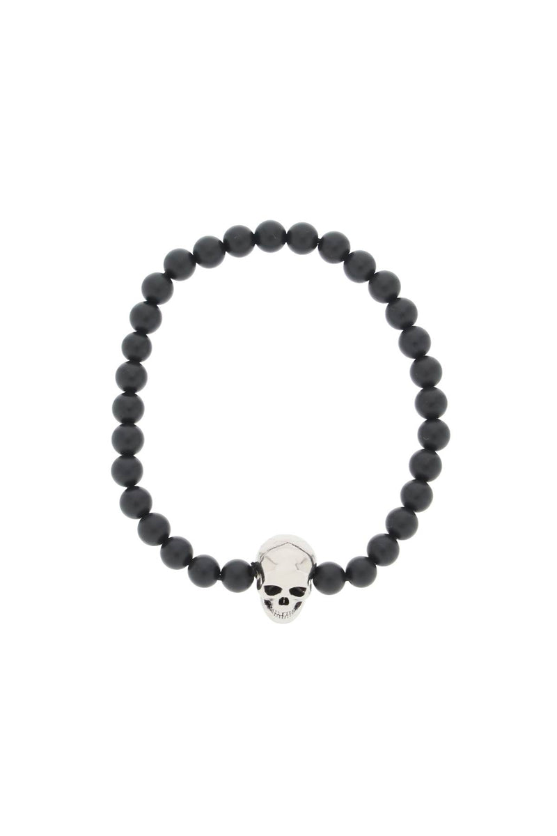 Alexander McQueen Skull Bracelet With Pearls Black