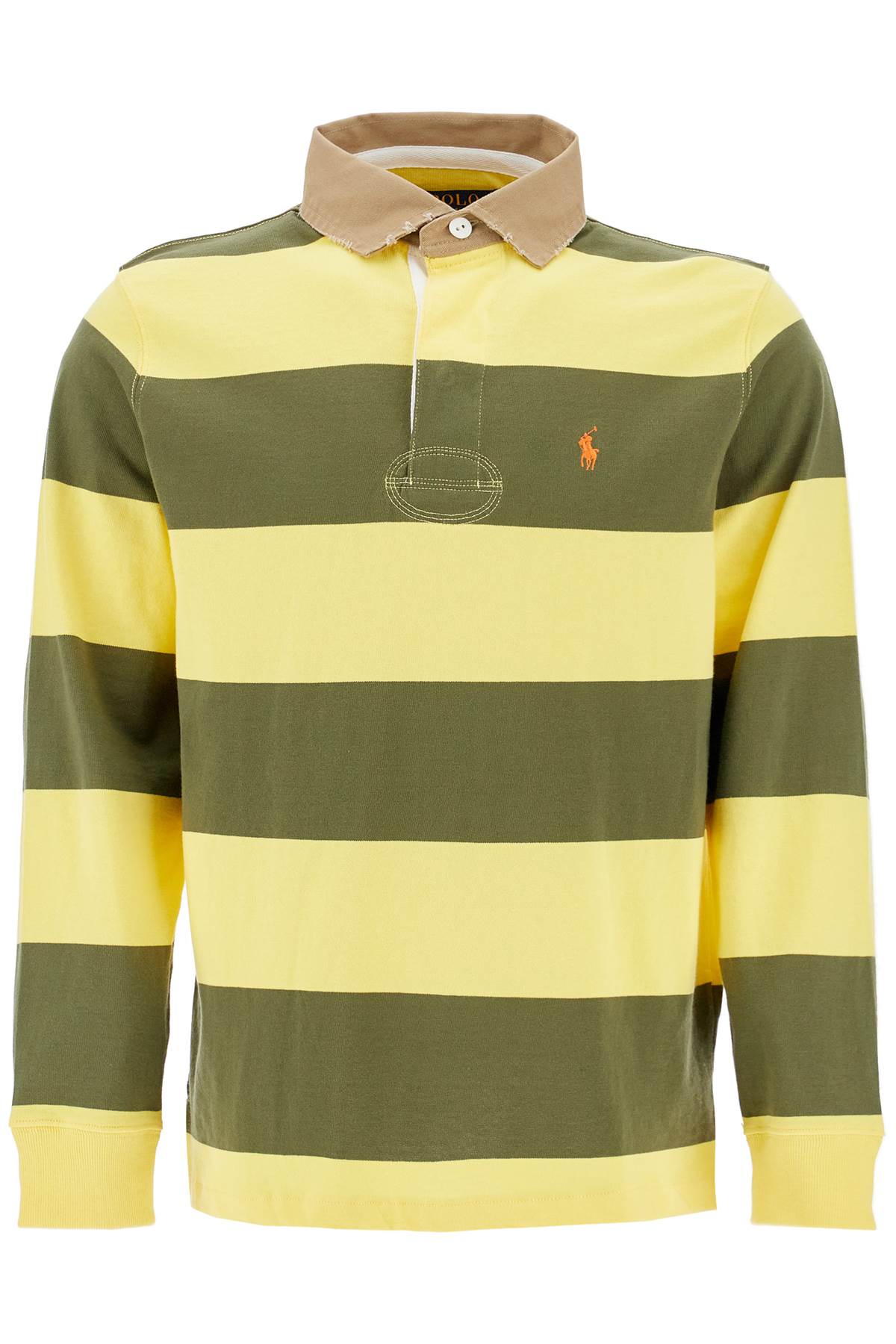 Polo Ralph Lauren Olive Green And Yellow Striped Cotton Polo