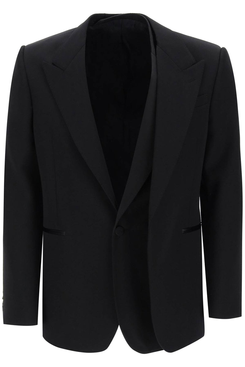 Alexander McQueen Trompe L'Oeil Jacket In Grain De Poudre Black