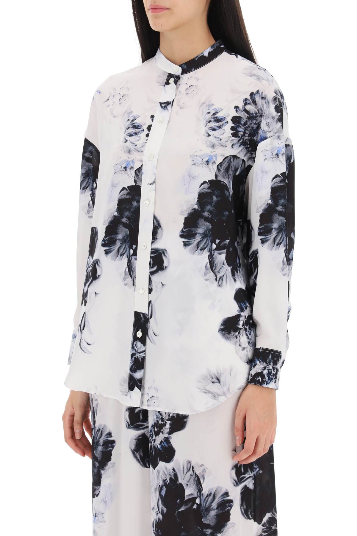 Alexander Mcqueen Orchid Maxi Shirt In Silk Crepe