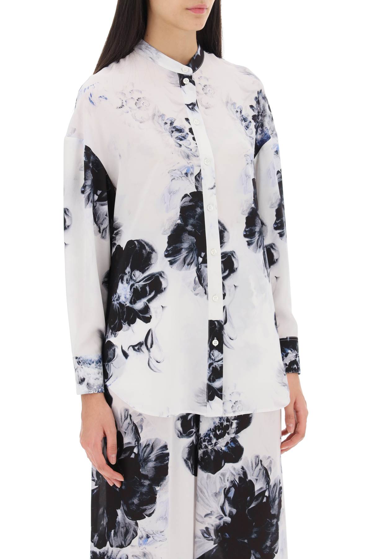 Alexander Mcqueen Orchid Maxi Shirt In Silk Crepe