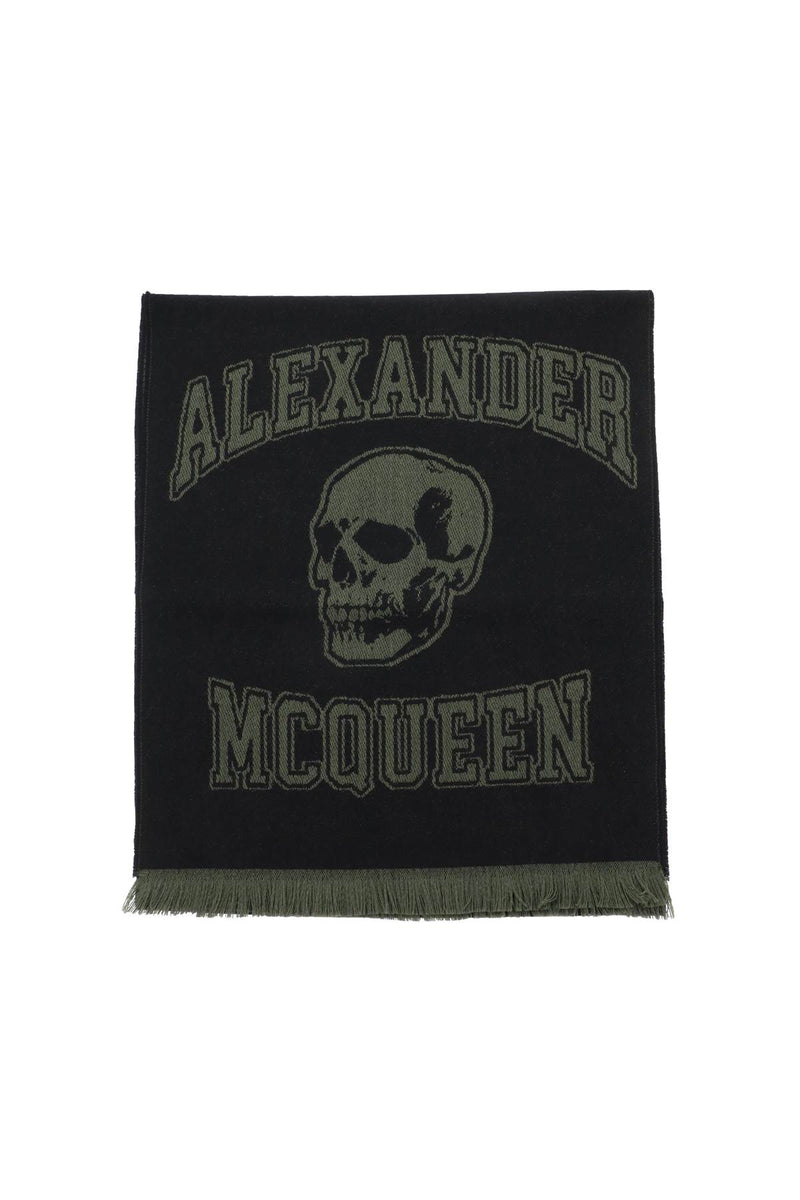 Alexander McQueen Varsity Logo Wool Scarf Black