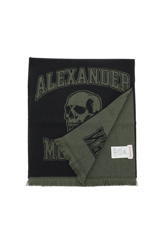 Alexander McQueen Varsity Logo Wool Scarf Black