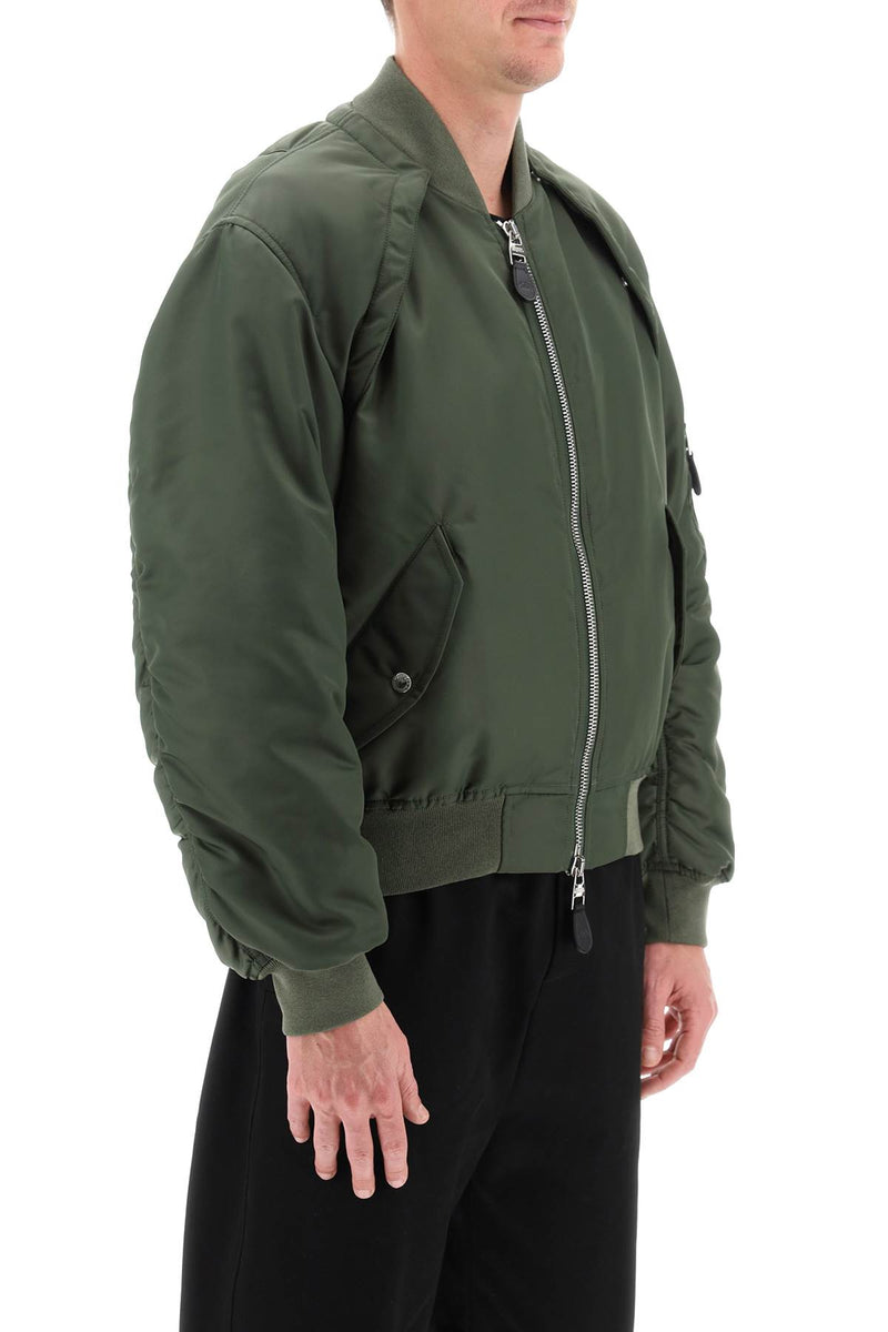 Alexander McQueen Convertible Bomber Jacket In Nylon Satin Khaki