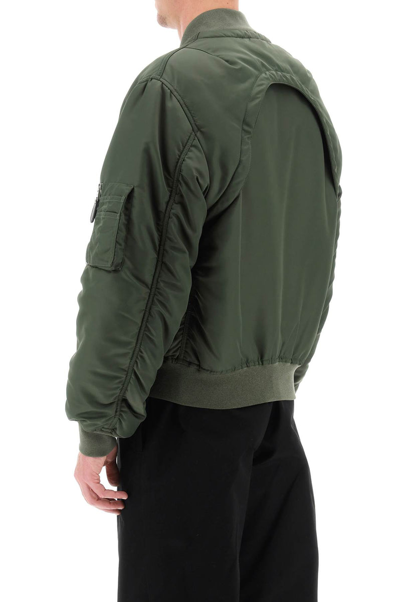 Alexander McQueen Convertible Bomber Jacket In Nylon Satin Khaki