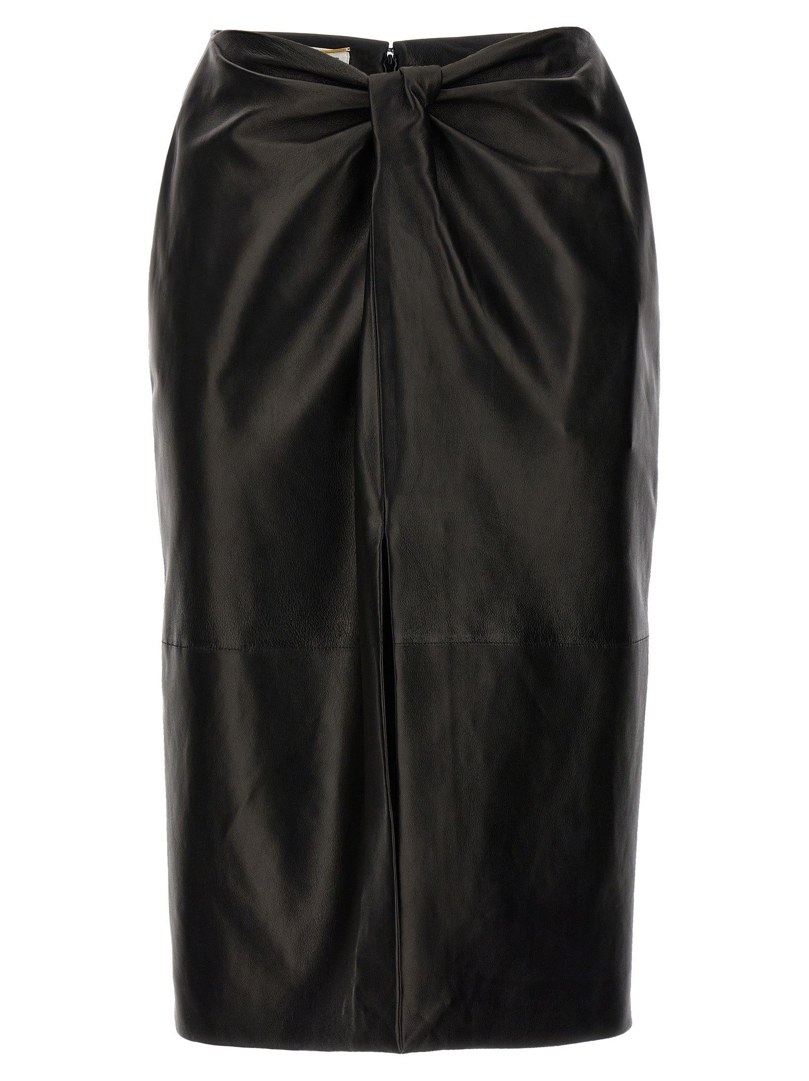 Saint Laurent Ruched Detail Leather Skirt