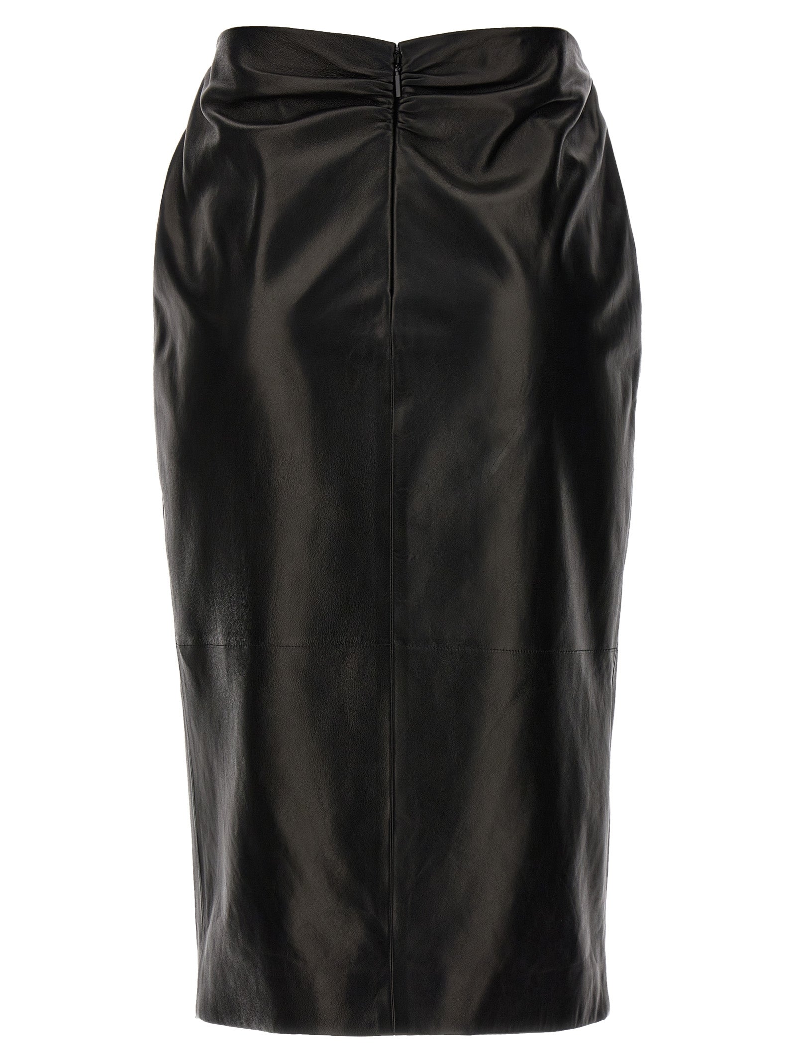 Saint Laurent Ruched Detail Leather Skirt