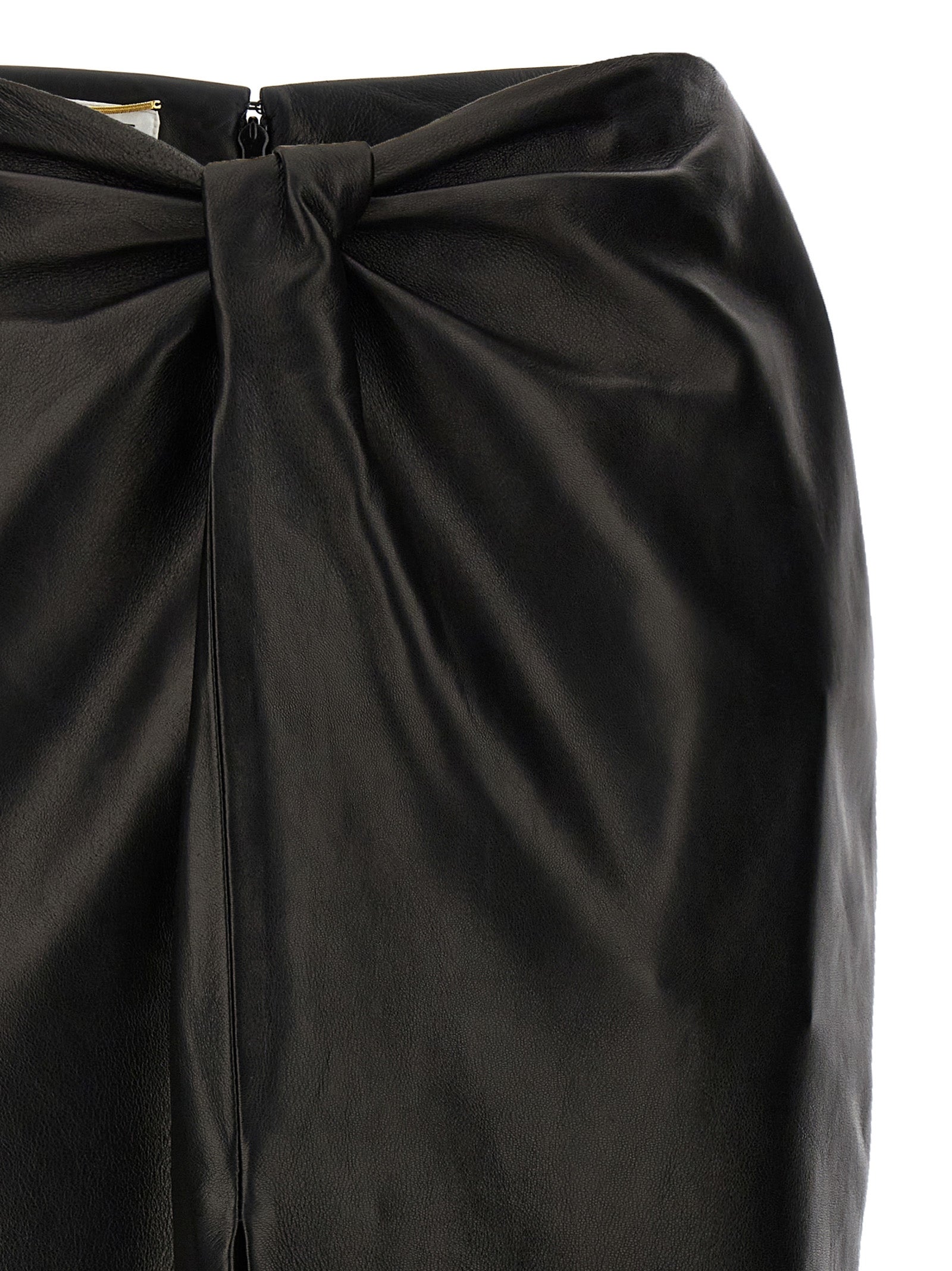 Saint Laurent Ruched Detail Leather Skirt