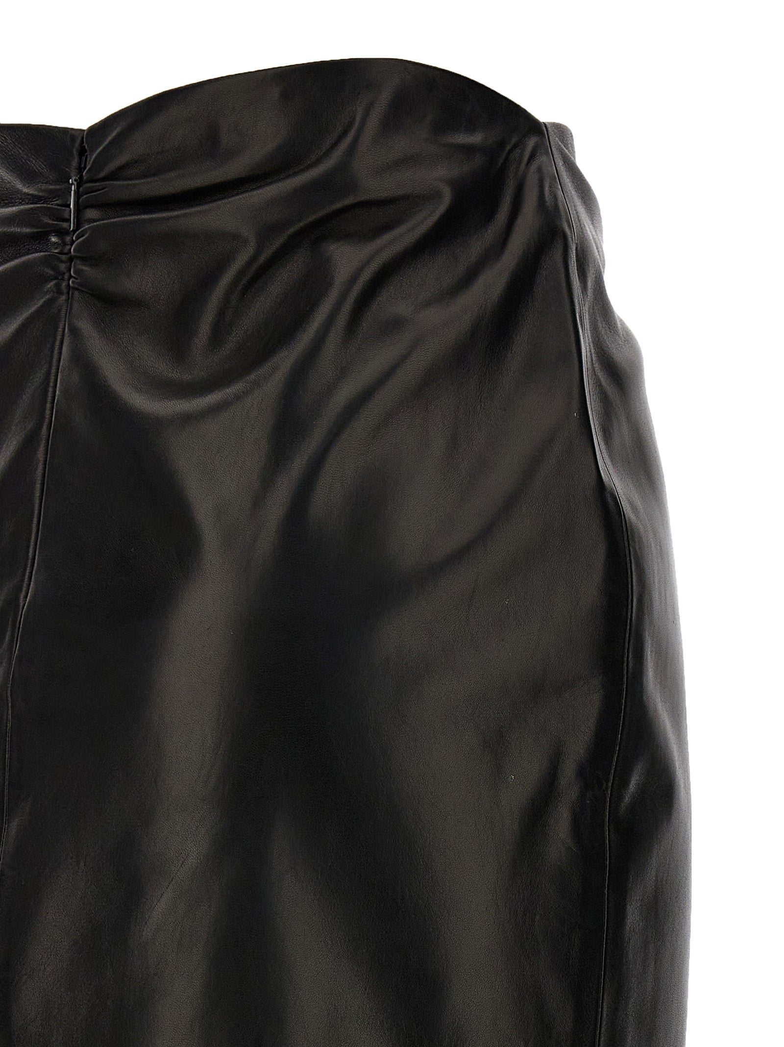 Saint Laurent Ruched Detail Leather Skirt