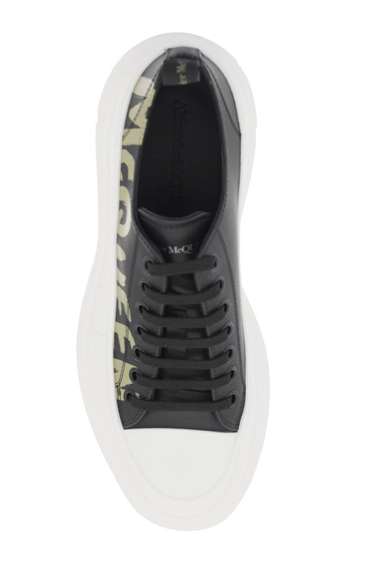 Alexander McQueen Tread Slick Sneakers With Graffiti Logo Khaki