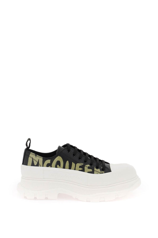 Alexander McQueen Tread Slick Sneakers With Graffiti Logo Khaki