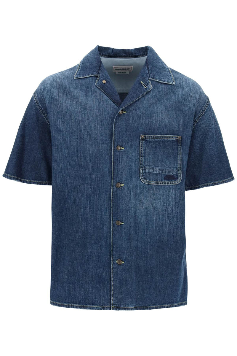 Alexander McQueen Organic Denim Short Sleeve Shirt Blue