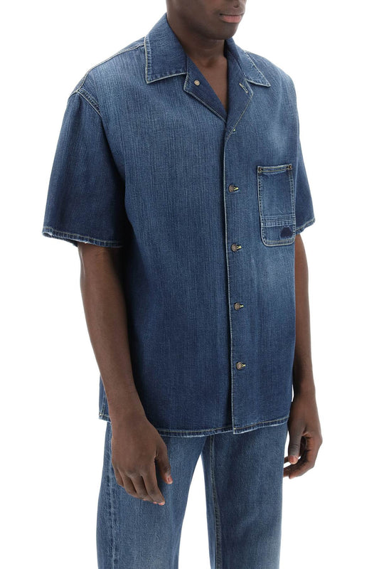 Alexander McQueen Organic Denim Short Sleeve Shirt Blue
